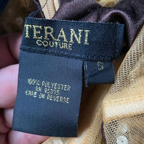 TERANI COUTURE prom pageant gown beaded bronze brown floor length dress sz 8 NWT - Picture 9 of 12